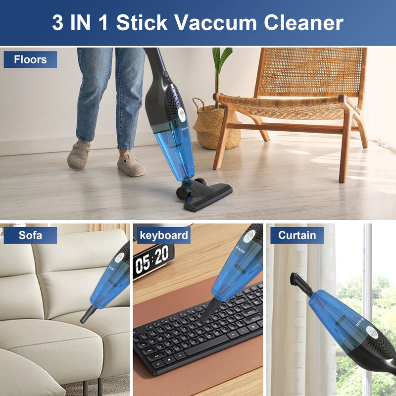 Corded Stick Vacuum Cleaners, 25Kpa Lightweight Handheld Multi-Surface 3-In-1 Small Vacuum Cleaners, 1000W Motor Household Vacuum for Home Hardwood Floor Carpet Car Pet Hair, Black, BR602