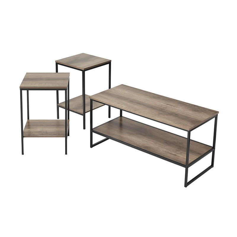 Contemporary 3 Piece Rectangular Particle Board Coffee Table, Rustic Brown - Puck's