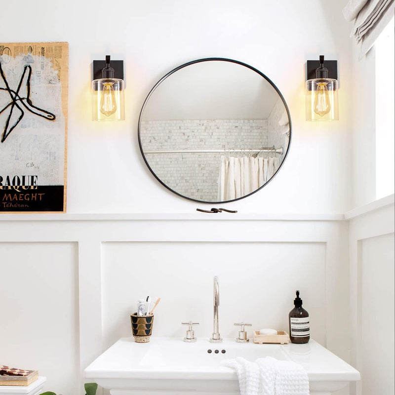 Wall Light Fixtures, Bathroom Vanity Light Fixtures, Metal Sconces Wall Lighting with Clear Glass, Farmhouse Sconce Wall for Bedroom Living Room Hallway - Puck's