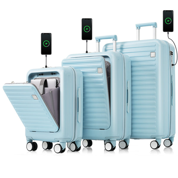 Luggage Set of 3, 20, 24, 28inch with USB Port, 20, 24inch with front - Puck's