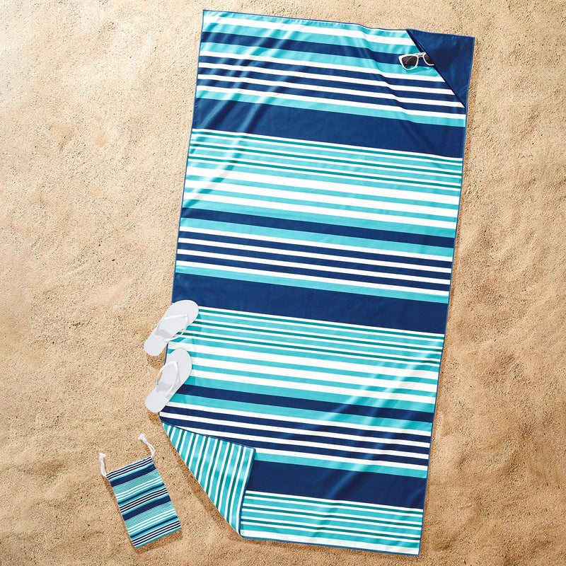 Blue Stripe Quick Dry Travel Beach Towel, 38" X 72" - Puck's