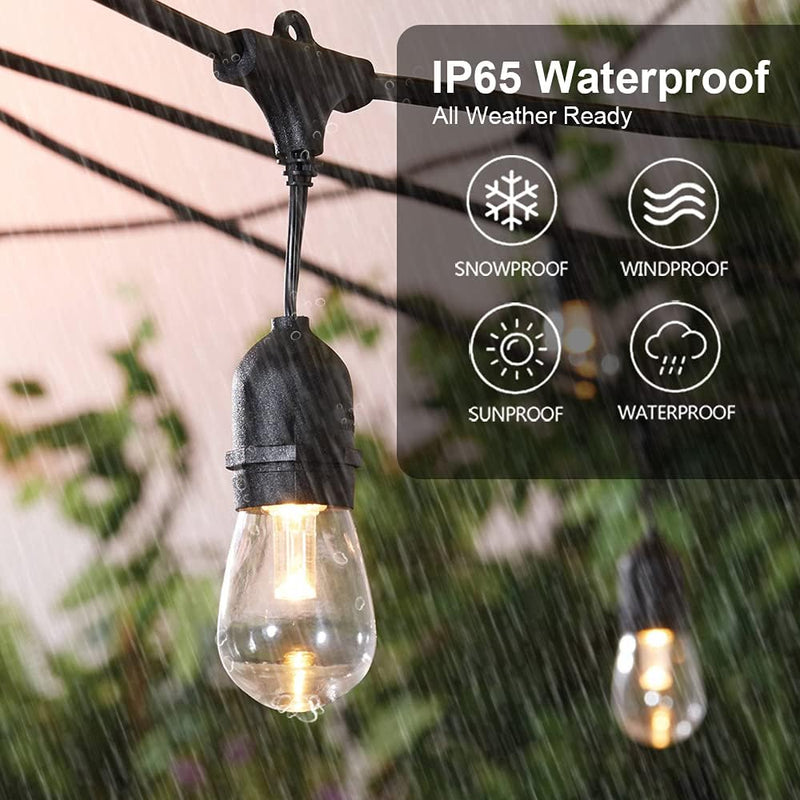 48Ft LED Outdoor String Lights with 0.9W Shatterproof Bulbs for Patio, Backyard, Porch, Commercial Light String - Puck's