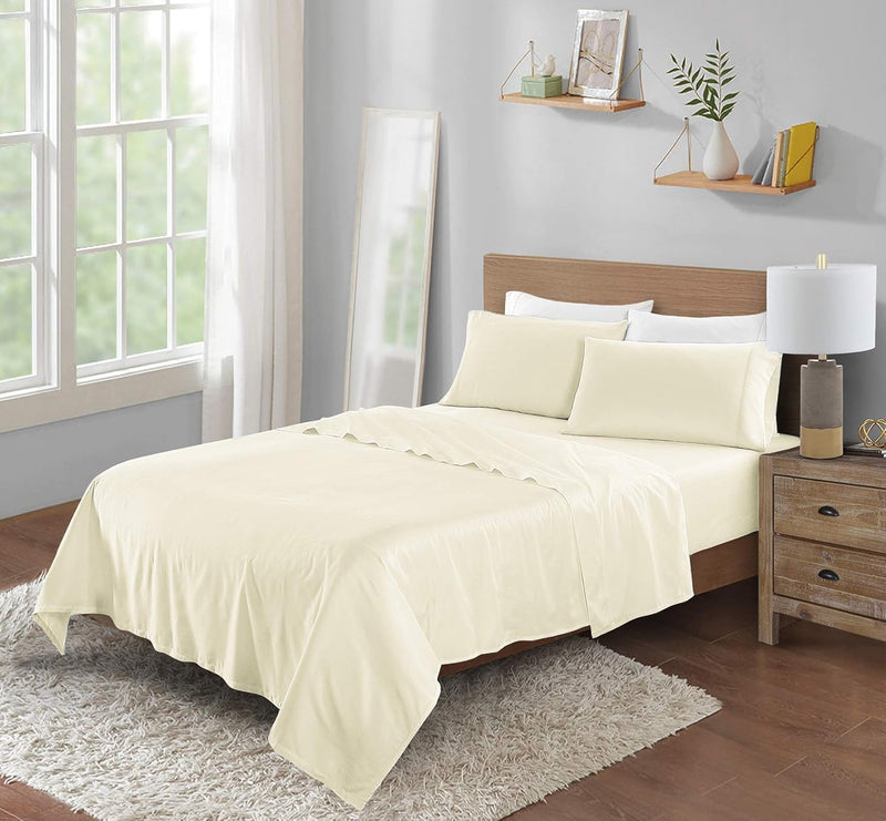 Viscose Sheet Set - Full Size, 100% Rayon Made from Bamboo,4 Piece Set with Deep Pockets up to 18 Inches - Luxuriously Soft, Cooling, and Silky Sateen Weave - Ivory (Full) - Puck's