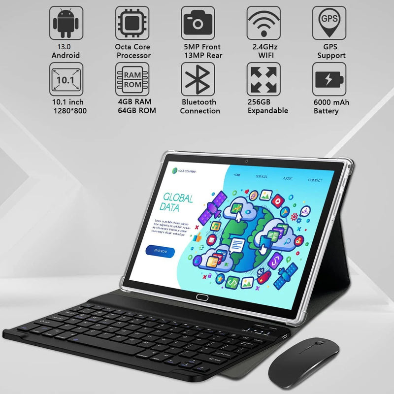 Android 13 Tablet 10 Inch Tablet with Keyboard Wireless Mouse Stylus,4G Phone Tablet,Octa Core Processor 1280X800 IPS Tablet/4Gb RAM 64GB ROM/13MP+5MP Camera Bluetooth Wifi Tablet,2024 Latest Tablet - Puck's