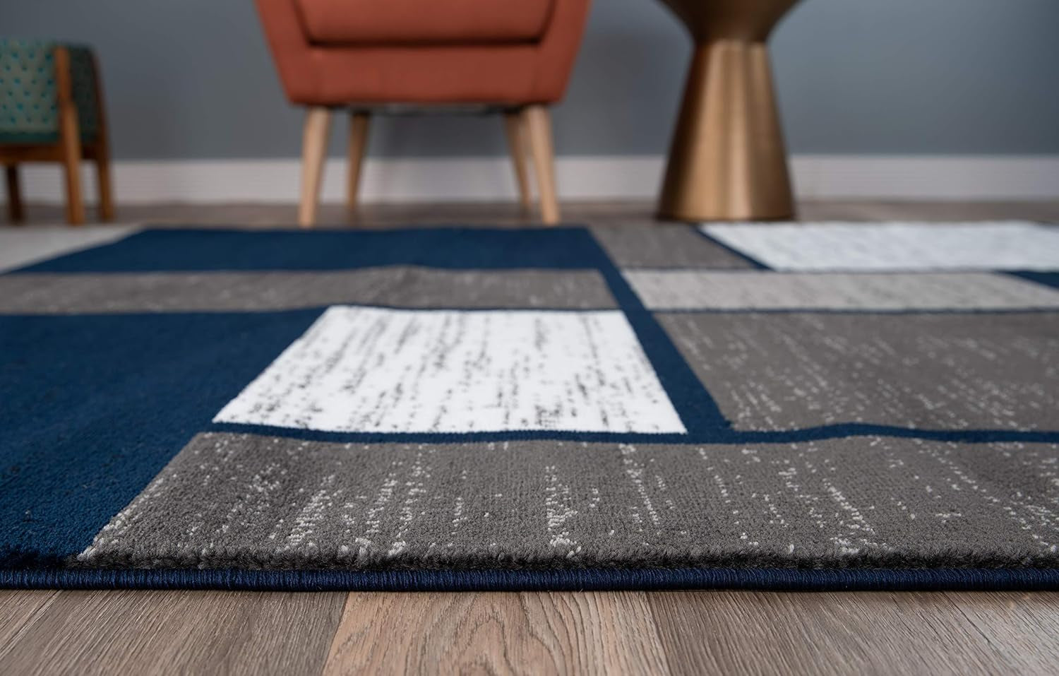 Contemporary Modern Boxes Area Rug 10' X 14' Navy - Puck's