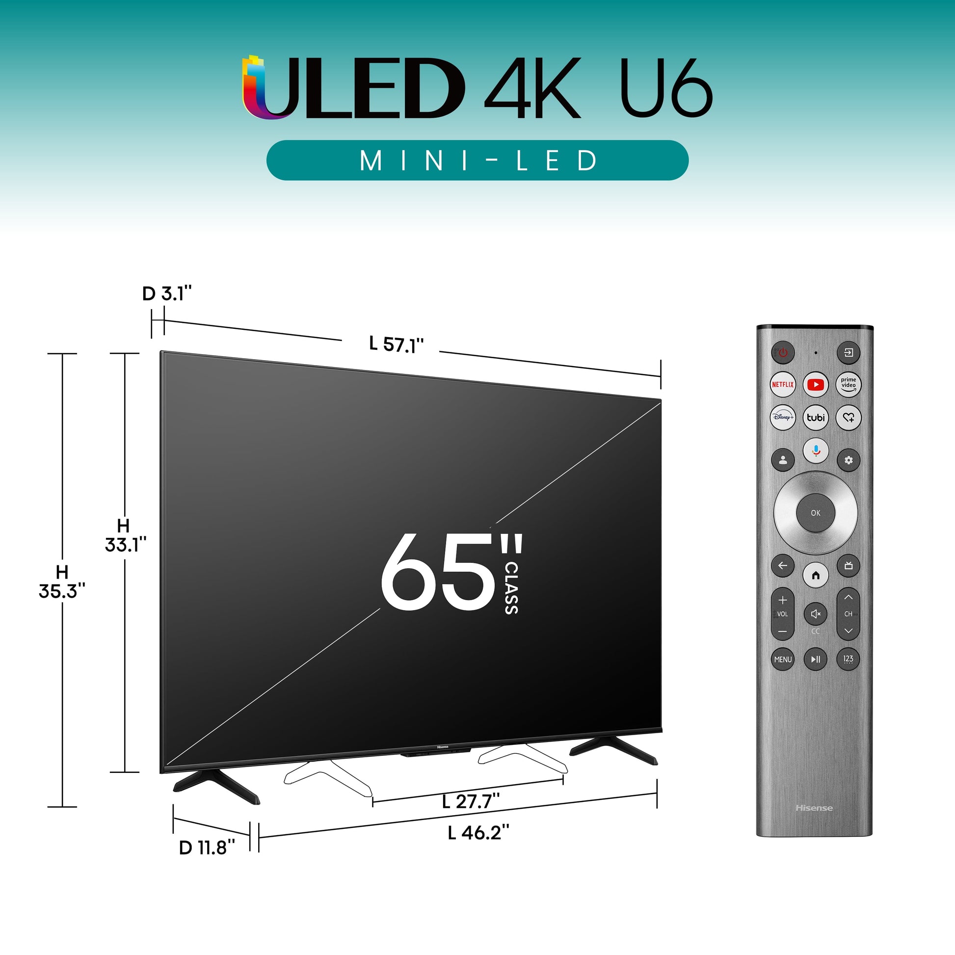 65-Inch Class U6 Series Mini-Led ULED 4K UHD Google Smart TV (65U6N) - QLED Quantum Dot Color, Dolby Vision, Full Array Local Dimming, Game Mode Plus - Puck's