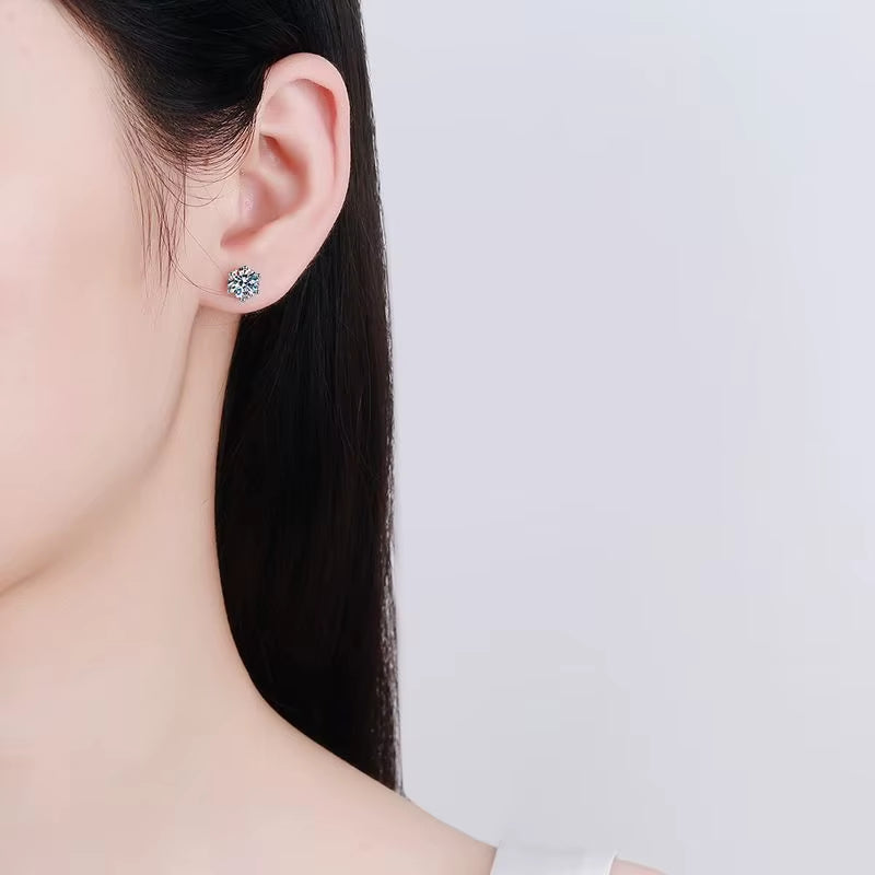 Moissanite Stud Earrings 18K White Gold Plated Sterling Silver D VVS1 round Cut Lab Diamond Screw Ear Studs for Women - Puck's