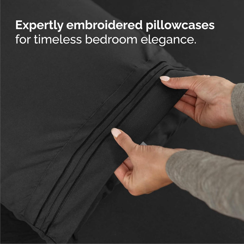 Queen Size 4 Piece Sheet Set - Comfy Breathable & Cooling Bed Sheets Set - Hotel Luxury Bedding for Women, Men, Kids & Teens - Deep Pockets, Easy Secure Fit, Soft and Wrinkle Free - Oeko-Tex - Black - Puck's