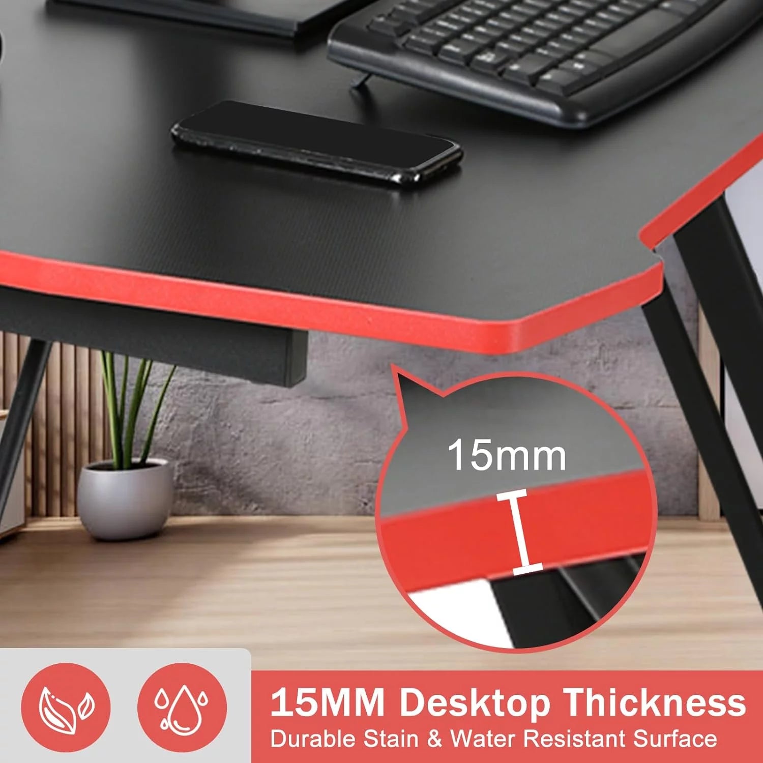 ncs 47 Inch Gaming Desk Z-Shaped Computer Desk Home Office Desk with Headphone Hook, Red - Puck's