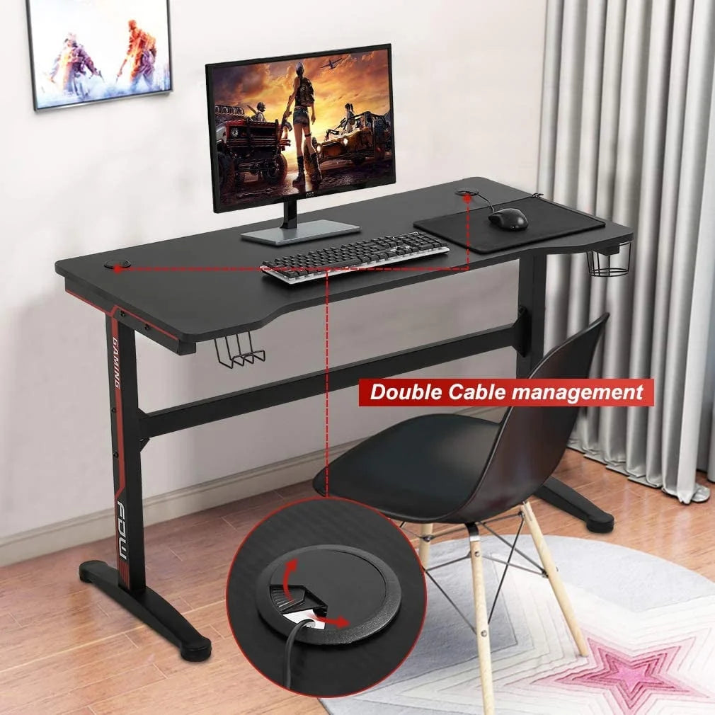 Gaming Desk Computer Desk Home Office Desk with Cup Holder Headphone Hook - Puck's