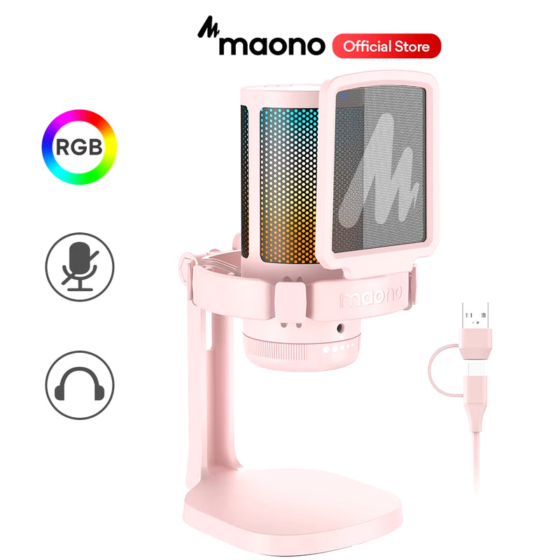 Gamerwave DGM20 RGB Gaming Microphone USB Condenser Mic Noise Canceling Mic with Mic Gain,Rgb Light,One Key Mute - Puck's