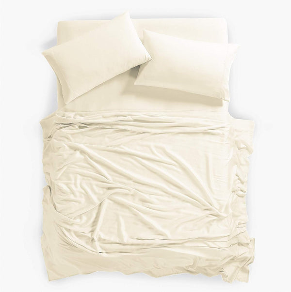 Viscose Sheet Set - Full Size, 100% Rayon Made from Bamboo,4 Piece Set with Deep Pockets up to 18 Inches - Luxuriously Soft, Cooling, and Silky Sateen Weave - Ivory (Full) - Puck's