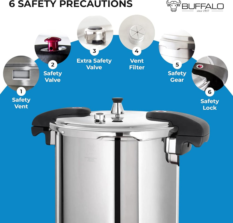 Pressure Cooker 21 Qt Stainless Steel - Large Canning Pot with Lid for Home, Commercial Use - Easy to Clean Any Stove Top Pressure Canner, Can Cooker - SG Certificate QCP420 - Puck's