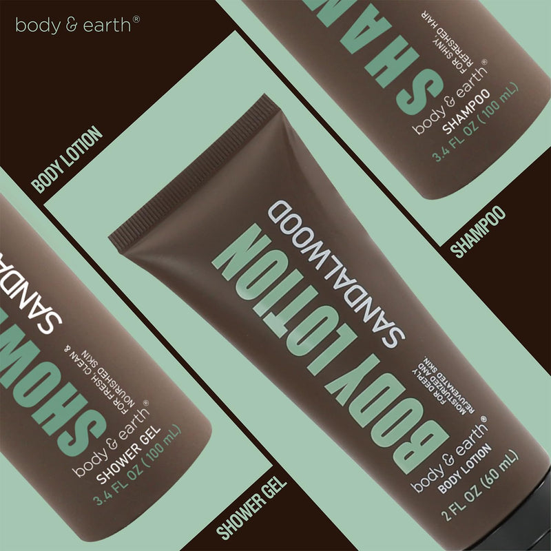 Bath Gifts for Men, 3PC Mens Spa Set Includes Sandalwood Shower Gel Body Lotion Shampoo, Spa Baskets Fathers Day Gifts - Puck's