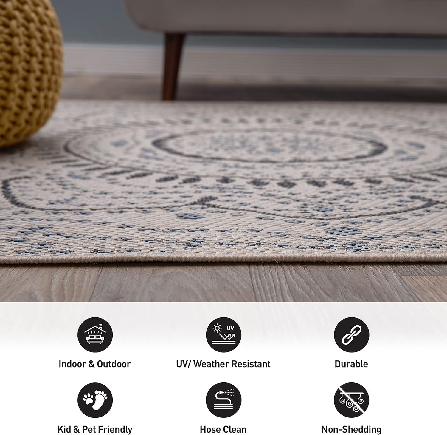 Medallion for Patio Rugs,Deck Rugs,Balcony Rugs Indoor/Outdoor Area Rug 7'10" X 10' Cream - Puck's