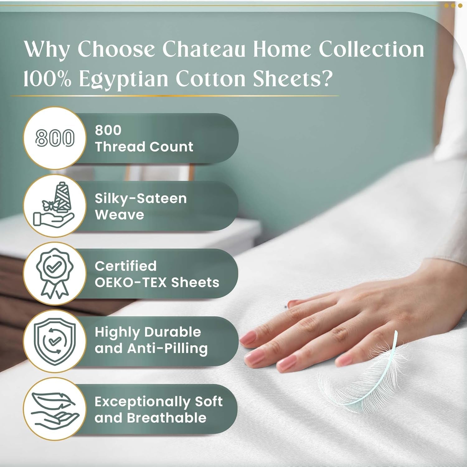 100% Egyptian Cotton Sheets King Size Sheets Set with Fully Elasticated Fitted Sheet & Pillowcase Sets, 800 TC Hotel Collection Deep Pocket King Sheet Set, No Pill Soft Breathable Luxury White Bedding - Puck's