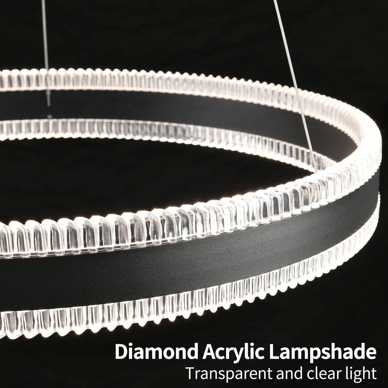 Modern LED Chandelier 1 Ring 19.7In Pendant Lighting for Kitchen Island 50W Dimmable LED Pendant Light Black Hanging Light Fixtures with Remote for Kitchen Dining Room Bedroom Living Room - Puck's