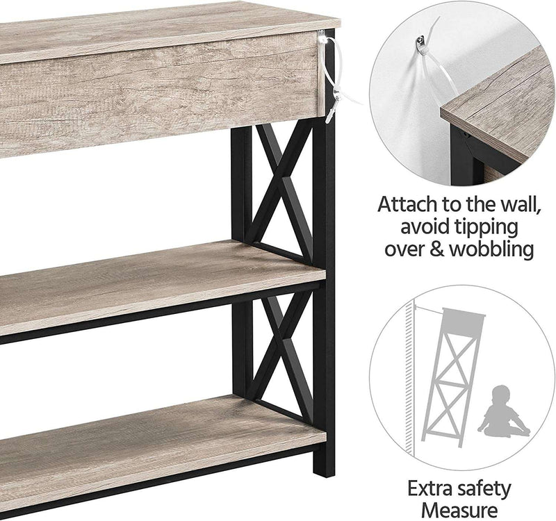Console Table with Drawer, Entryway Table with 3 Tier Storage Shelves, Narrow Long Sofa Table for Entryway, Living Room, Hallway, Couch, Kitchen, Metal Frame, Gray - Puck's
