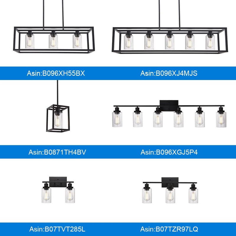 Kitchen Island Lighting 3 Lights Farmhouse Chandelier, Black Pendant Lighting with Clear Glass Shade, Dining Room Lighting Fixtures Hanging Rectangle Chandelier Lighting - Puck's