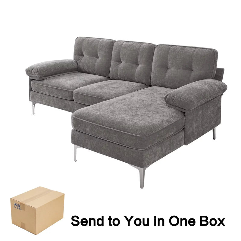 Converteerbare slaapbank, L-vormige bank met omkeerbare chaise lounge, Chenille stof moderne bank voor woonkamer, appartement, kantoor, 3 zitplaatsen, grijs - Puck's