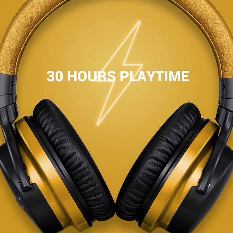 E7 Active Noise Cancelling Headphones Bluetooth Headphones Wireless Headphones over Ear with Microphone Deep Bass, Comfortable Protein Earpads, 30 Hours Playtime for Travel/Work, Yellow - Puck's