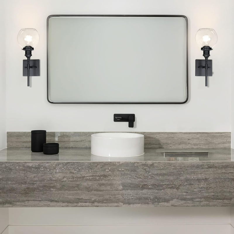 Black Wall Light, 1 Light Globe Bath Sconce Lighting Modern Wall Mounted Light for Kitchen & Bathroom XB-W1275-1-MB - Puck's