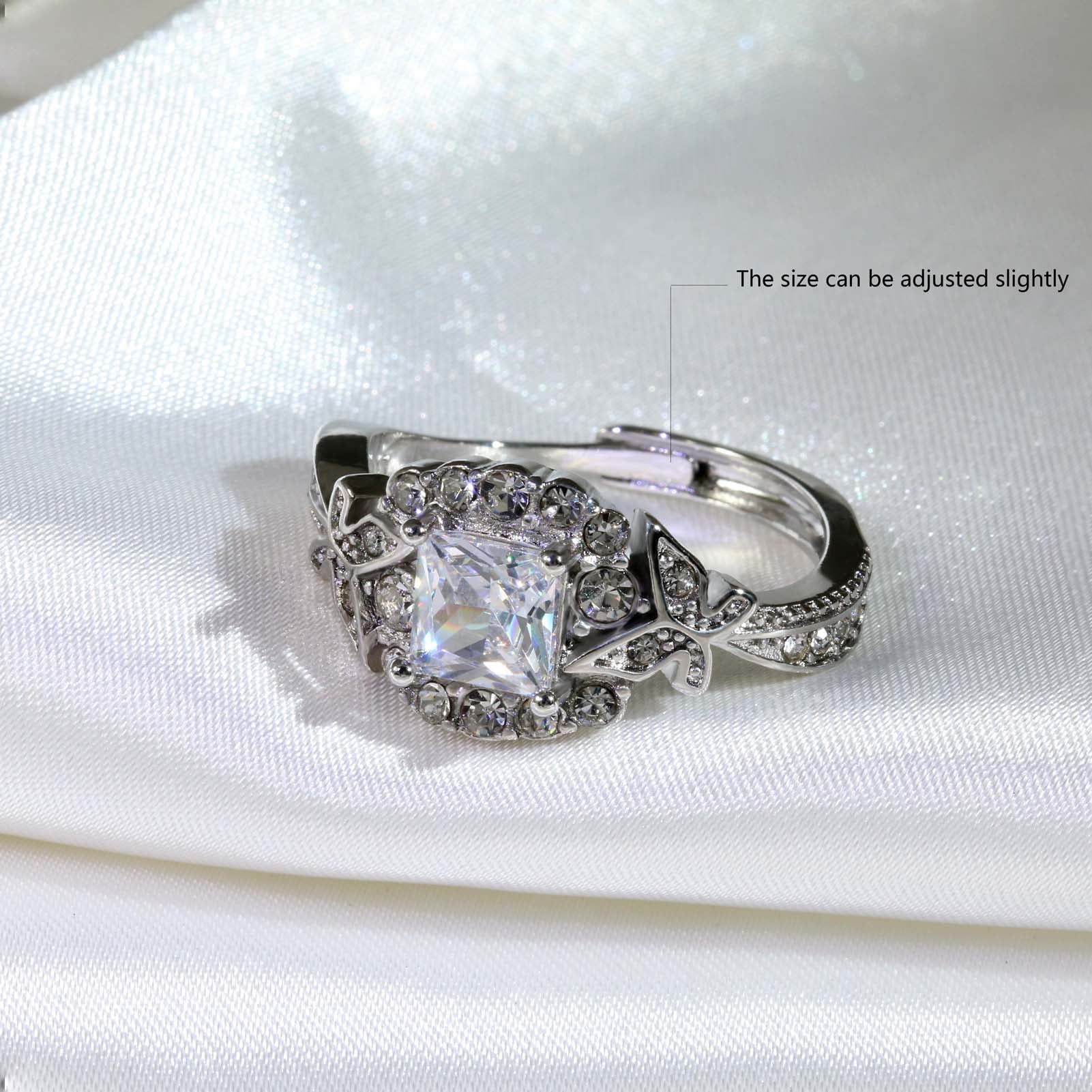 Matching Rings Couple Rings 10Kt White Gold Plated CZ Wedding Ring for Women Men Ring - Puck's