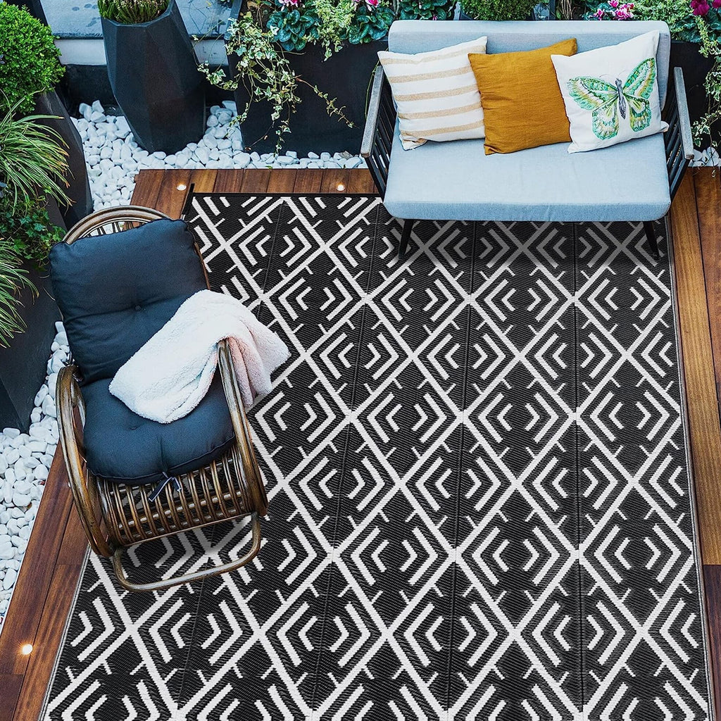 Outdoor Patio Rugs Clearance 9'X12' Waterproof Camping Rugs, RV Rugs for Outside, Deck Rug, Pool, Balcony Rugs - Puck's
