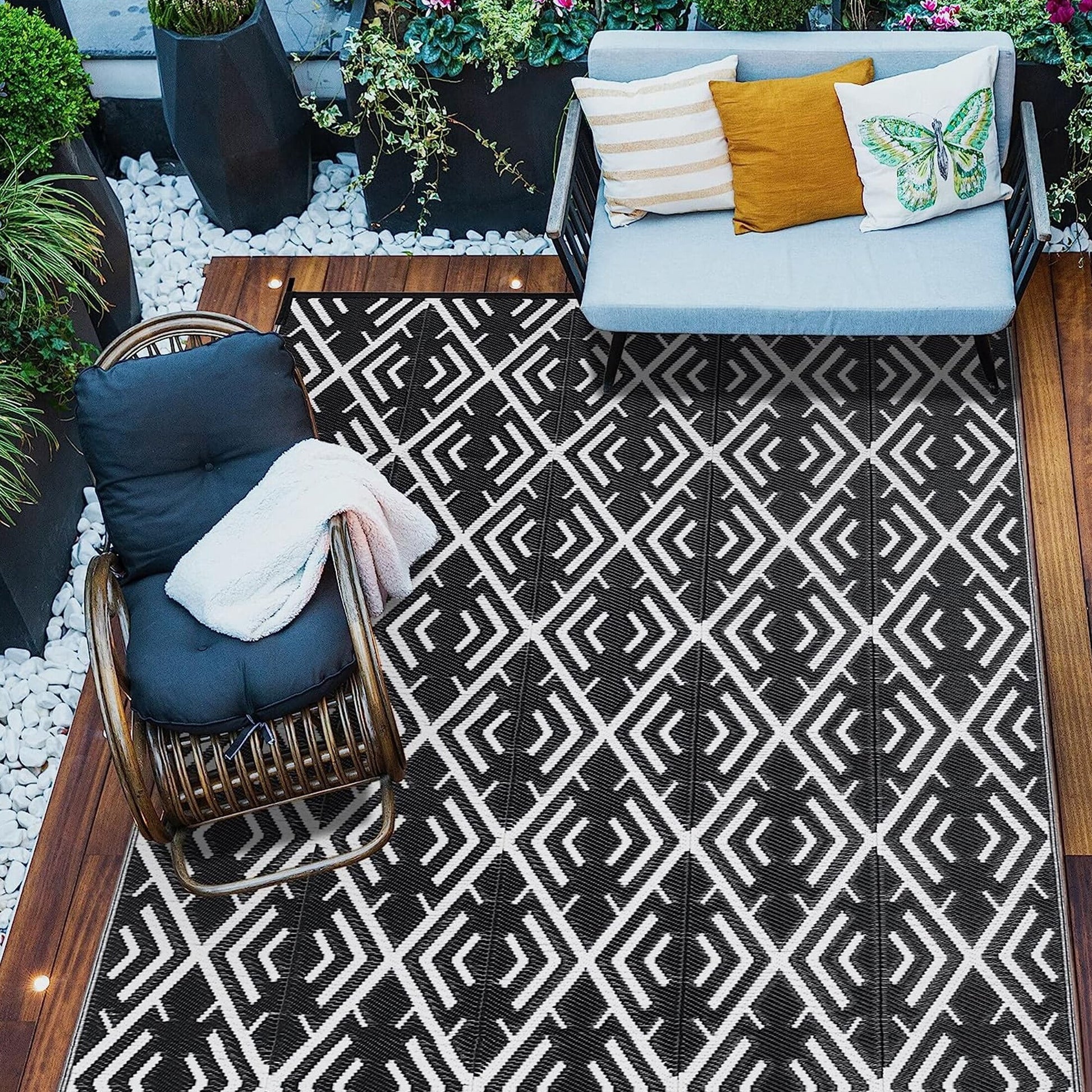 Outdoor Patio Rugs Clearance 9'X12' Waterproof Camping Rugs, RV Rugs for Outside, Deck Rug, Pool, Balcony Rugs - Puck's