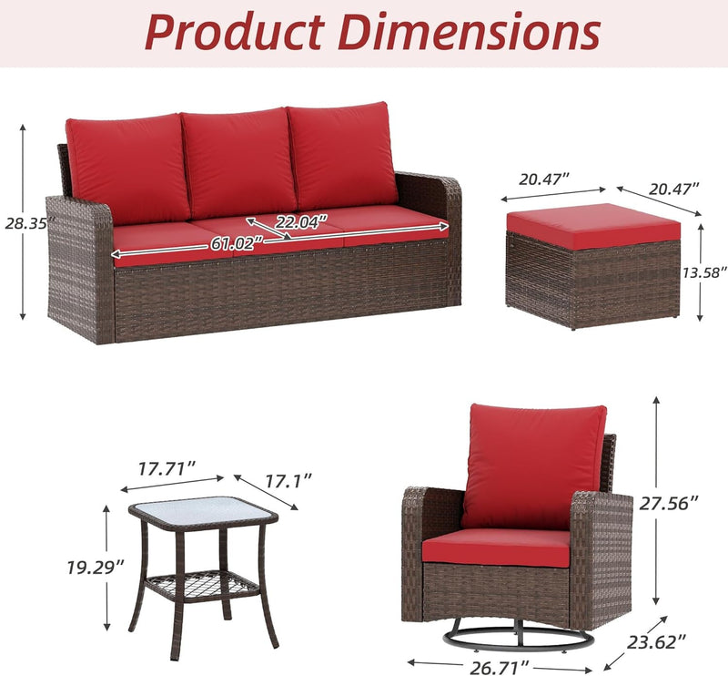 6 Piece Patio Furniture Set with Swivel Chairs-2