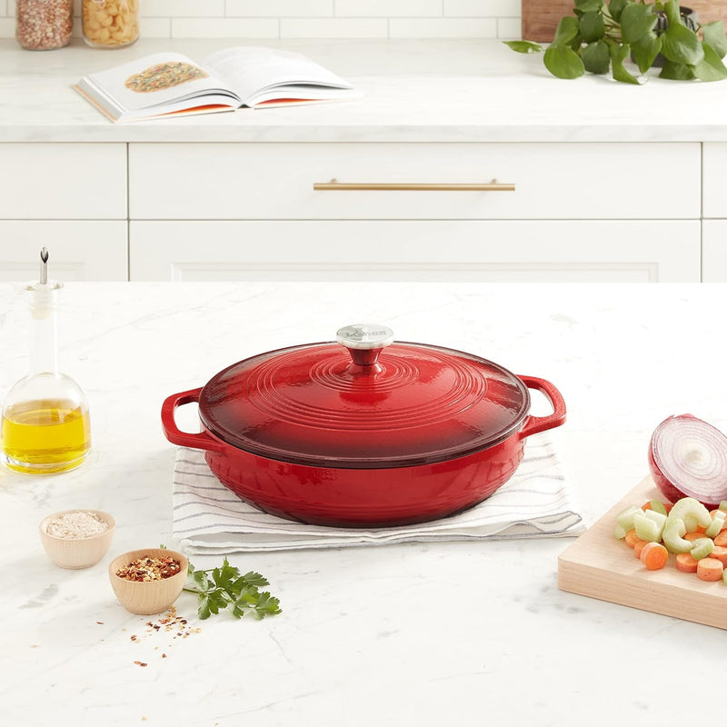 3.6 Quart Enameled Cast Iron Oval Casserole with Lid– Dual Handles – Oven Safe up to 500° F or on Stovetop - Use to Marinate, Cook, Bake, Refrigerate and Serve – Island Spice Red - Puck's