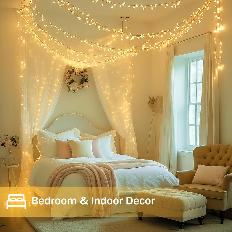 Extra-Long 66FT String Lights Outdoor/Indoor, 200 LED Super Bright Christmas Lights for Bedroom, Waterproof 8 Modes Plug in Twinkle Fairy Light for Classroom Christmas Tree Decorations (Warm White) - Puck's