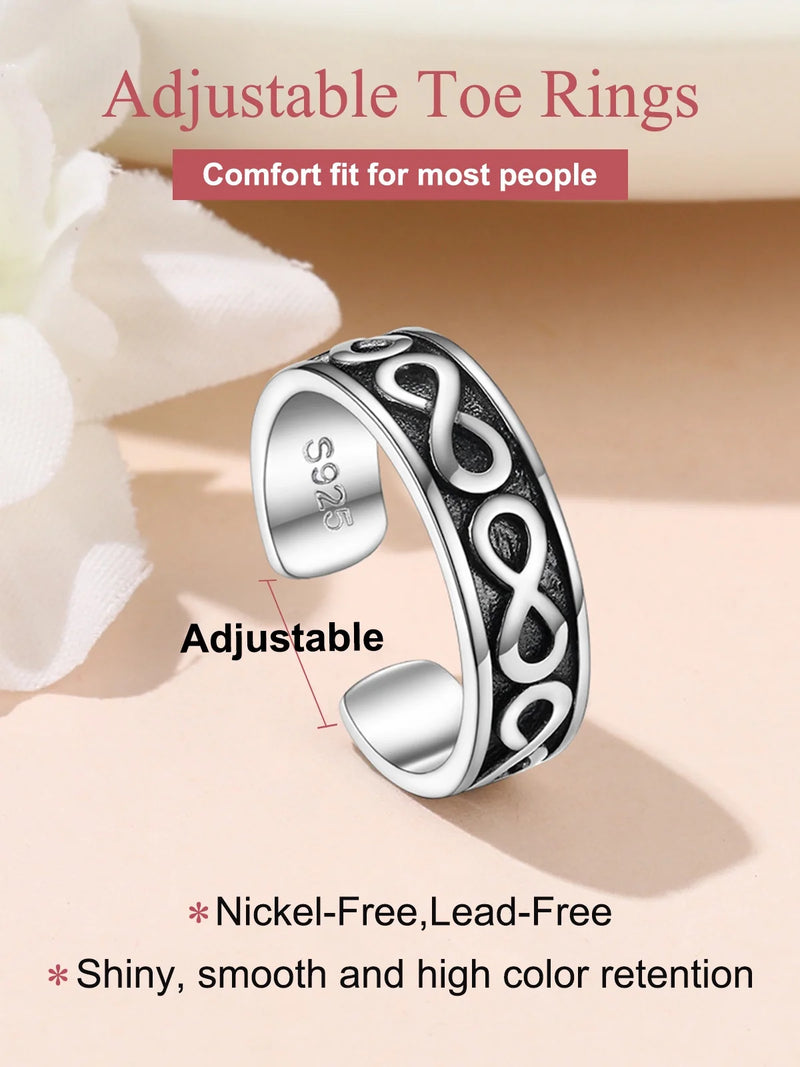 Infinity Toe Ring for Women 925 Sterling Silver Adjustable Open Toe Band Ring Hypoallergenic Beach Foot Jewelry Gift for Summer Holiday - Puck's