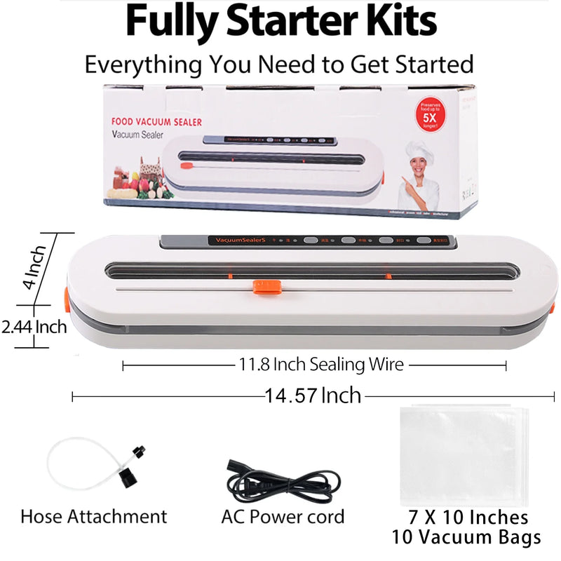 Vacuum Sealer Machines, 120Kpa Food Saver Vacuum Machines with 10Pcs Bags Starter Kit, Automatic Vacuum Sealer for Food Storage, outside Cutter,Moist&Dry Mode - Puck's