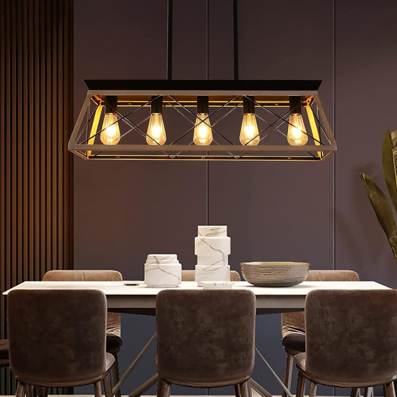 5-Light Kitchen Island Pendant Lighting, 31.5 Inch Farmhouse Chandelier,Rustic Linear Lighting Fixtures Ceiling, Dining Room Light Fixtures with White & Wood Painting - Puck's