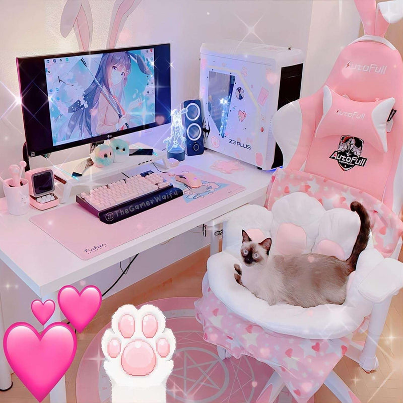 Cat Paw Cushion Kawaii Chair Cushions 31.4 X 27.5 Inch Cute Stuff Seat Pad Comfy Lazy Sofa Office Floor Pillow for Gaming Chairs Room Decor White - Puck's