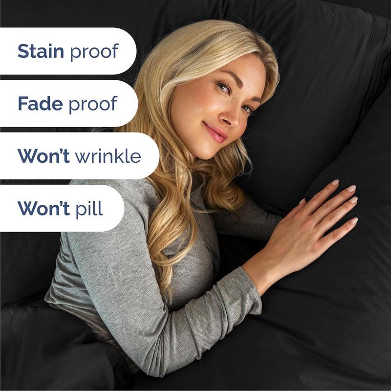 Queen Size 4 Piece Sheet Set - Comfy Breathable & Cooling Bed Sheets Set - Hotel Luxury Bedding for Women, Men, Kids & Teens - Deep Pockets, Easy Secure Fit, Soft and Wrinkle Free - Oeko-Tex - Black - Puck's