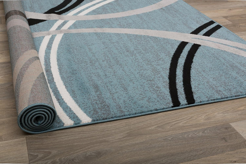 Modern Wavy Circles Design Area Rug 6'6" X 9' Blue - Puck's