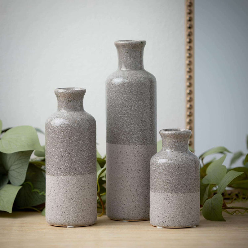 Two-Toned Grey Ceramic Vase Set, Farmhouse Decor, Home Decorative Vases for Your Kitchen, Bedroom, Office, Living Room, Bathroom, & Shelf Centerpiece Table Decorations (CM2859) - Puck's