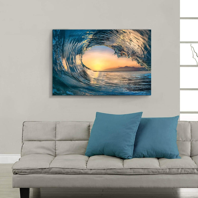 Ocean Wave Picture Wall Art: Tropical Seascape Sunset Canvas Prints for Office (36'' X 24'' X 1 Panel) - Puck's