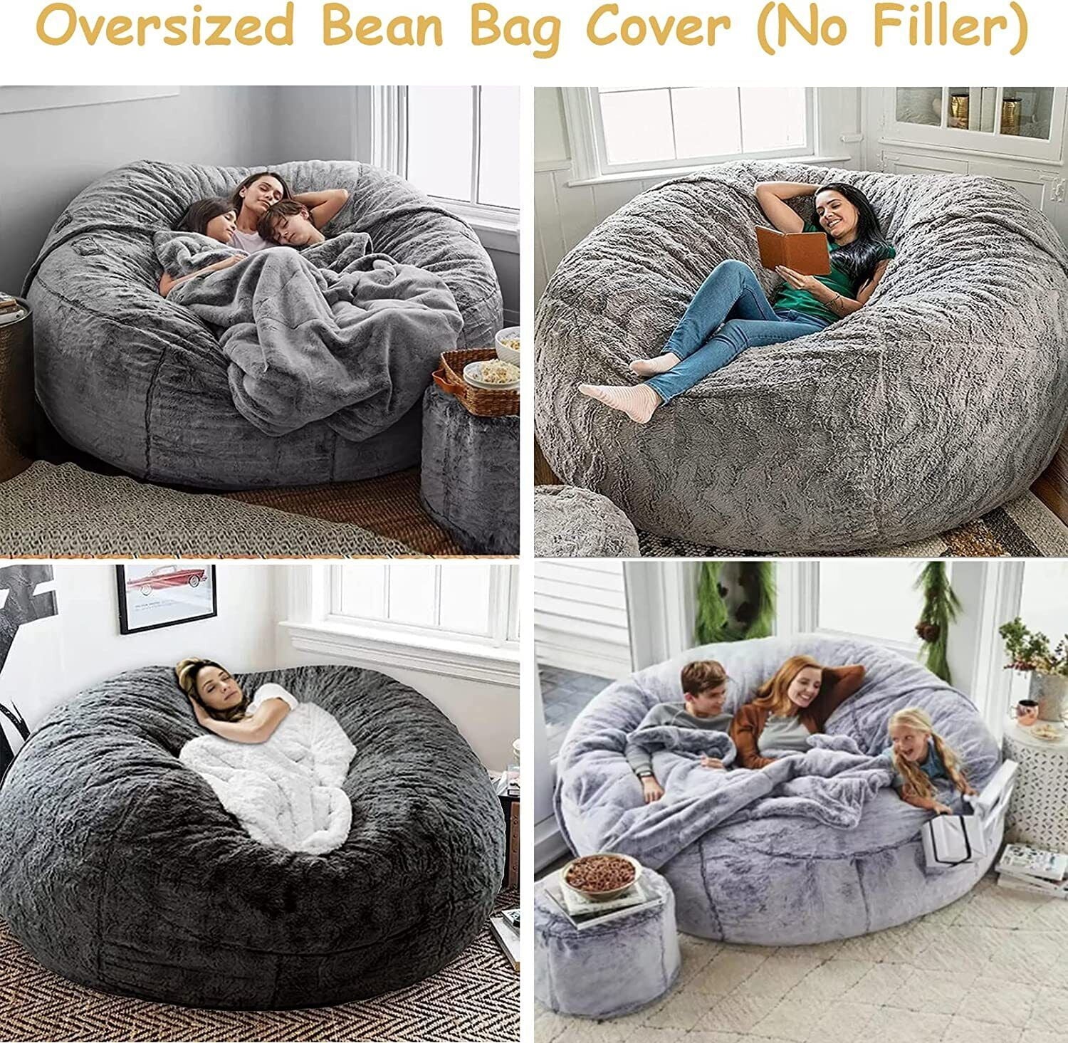 Large Sofa Sack, Ultra Soft Bean Bag Chair Cover for Living Room Lazy Lounger Chair (Stuffing Not Included), Dark Grey, 5 X 2.5 Ft - Puck's