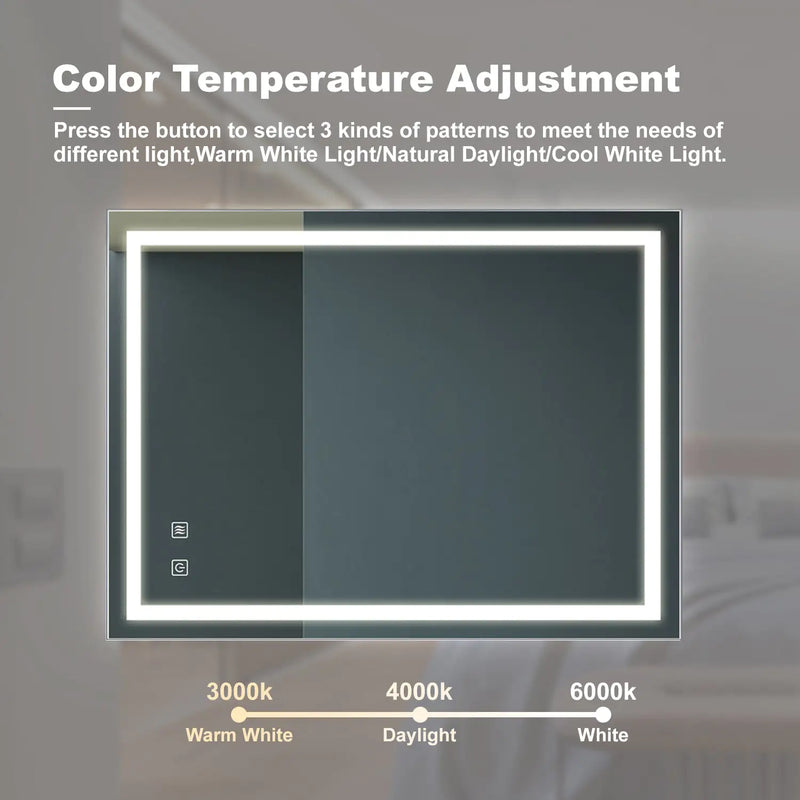 32x24 Inch Bathroom LED Premium Vanity Mirror With Focusing Back Panel, High Lumens, Dimmable Touch, Unavailable Platforms-Welfel - Puck's