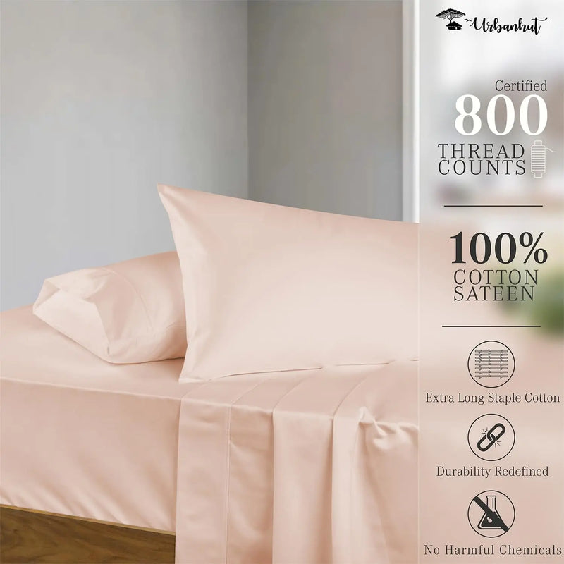 800 Thread Count Queen Size Egyptian Cotton Sheets Set, 4 Pc Bed Sheet Sets for Queen Size Bedding, Luxury Hotel Sheets Sateen Finish Fits 16" Deep Pocket - Blush Pink - Puck's