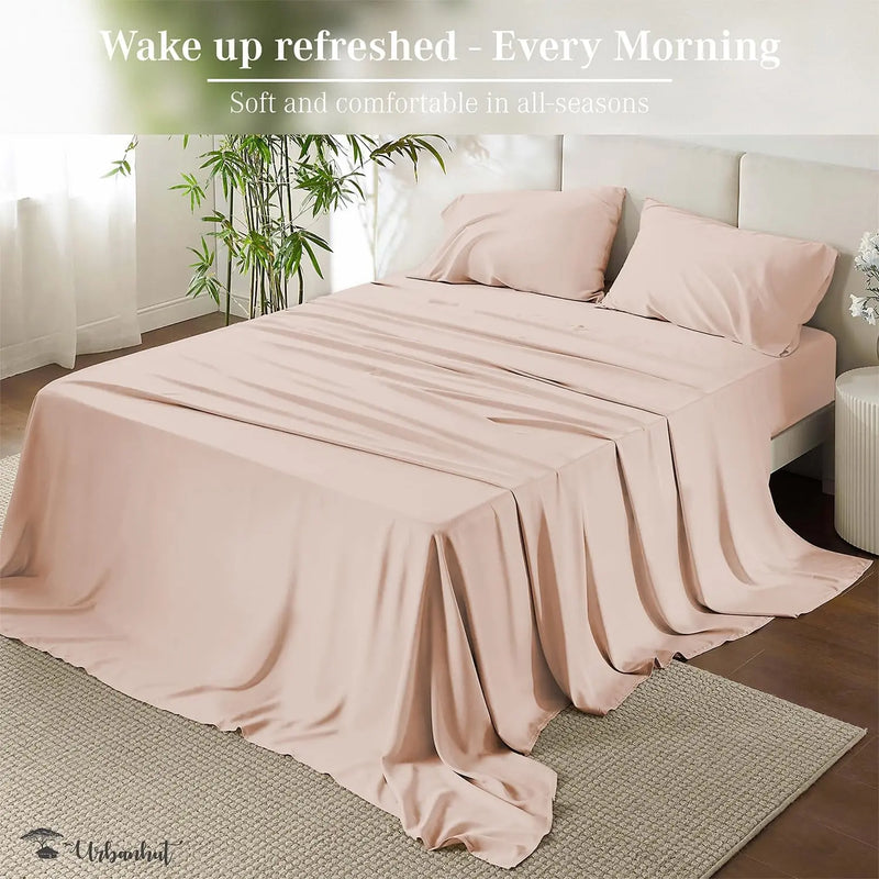 800 Thread Count Queen Size Egyptian Cotton Sheets Set, 4 Pc Bed Sheet Sets for Queen Size Bedding, Luxury Hotel Sheets Sateen Finish Fits 16" Deep Pocket - Blush Pink - Puck's