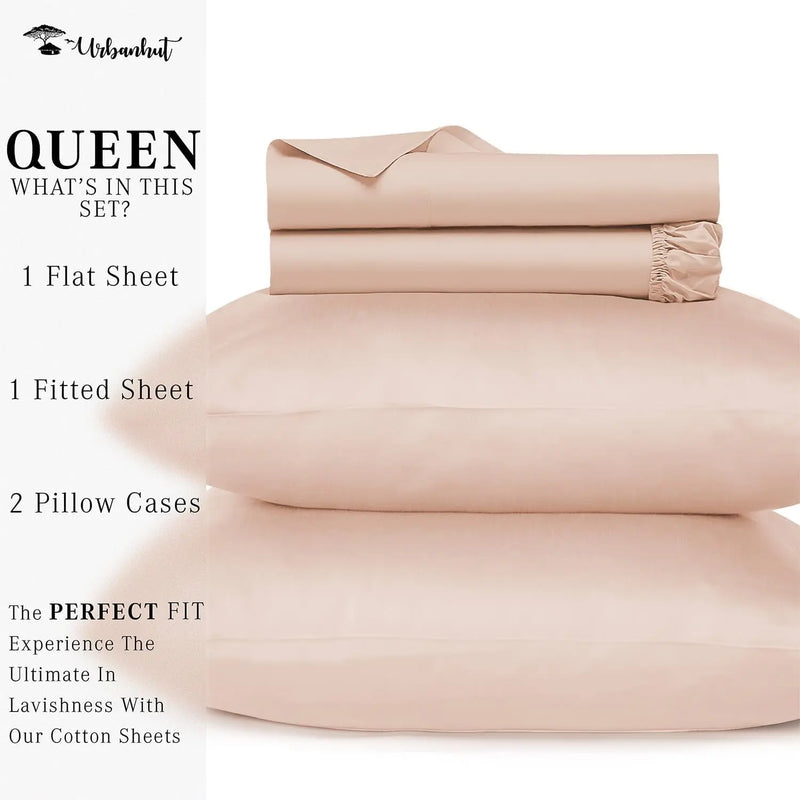 800 Thread Count Queen Size Egyptian Cotton Sheets Set, 4 Pc Bed Sheet Sets for Queen Size Bedding, Luxury Hotel Sheets Sateen Finish Fits 16" Deep Pocket - Blush Pink - Puck's
