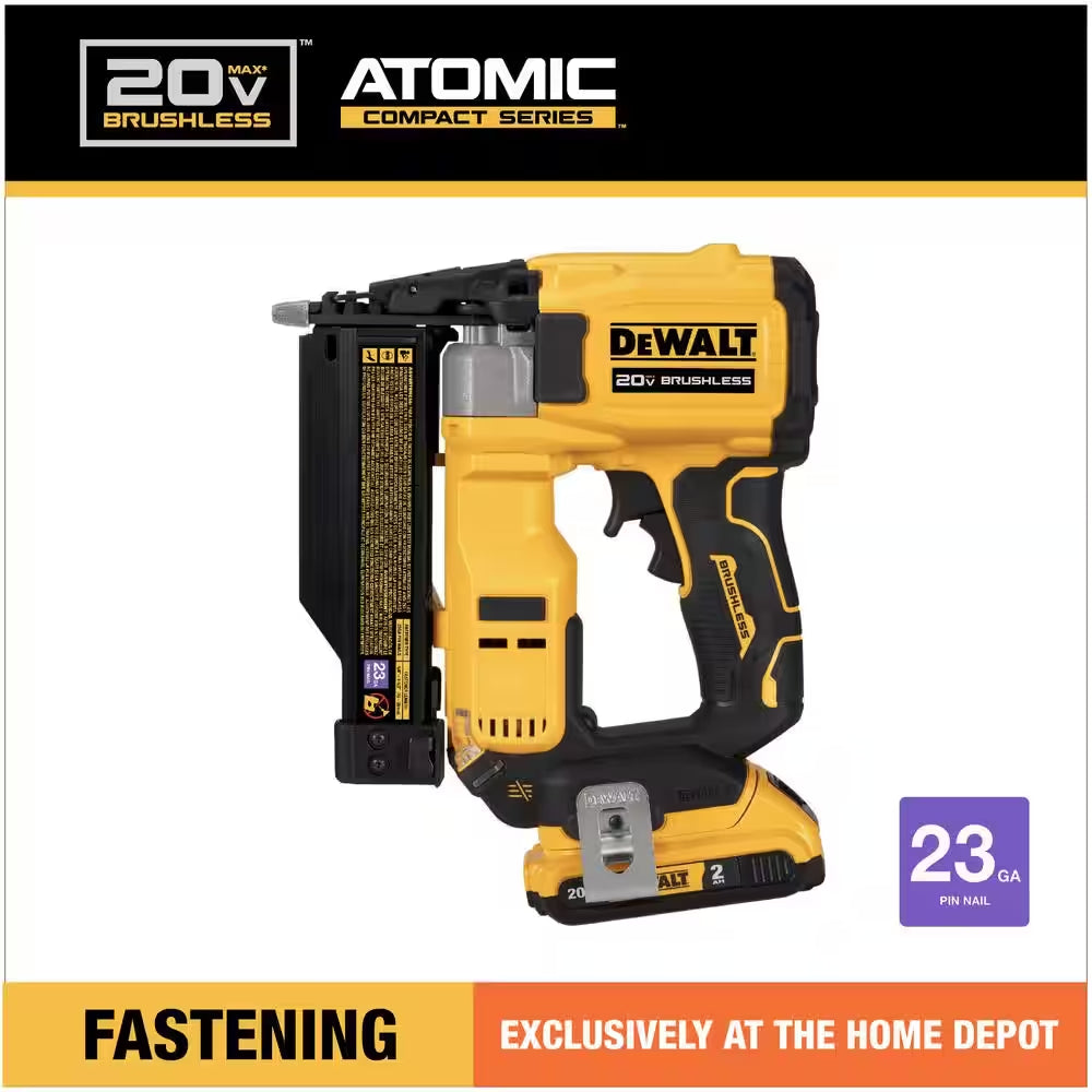 ATOMIC 20V MAX Lithium Ion Cordless 23 Gauge Pin Nailer Kit with 2.0Ah Battery and Charger - Puck's