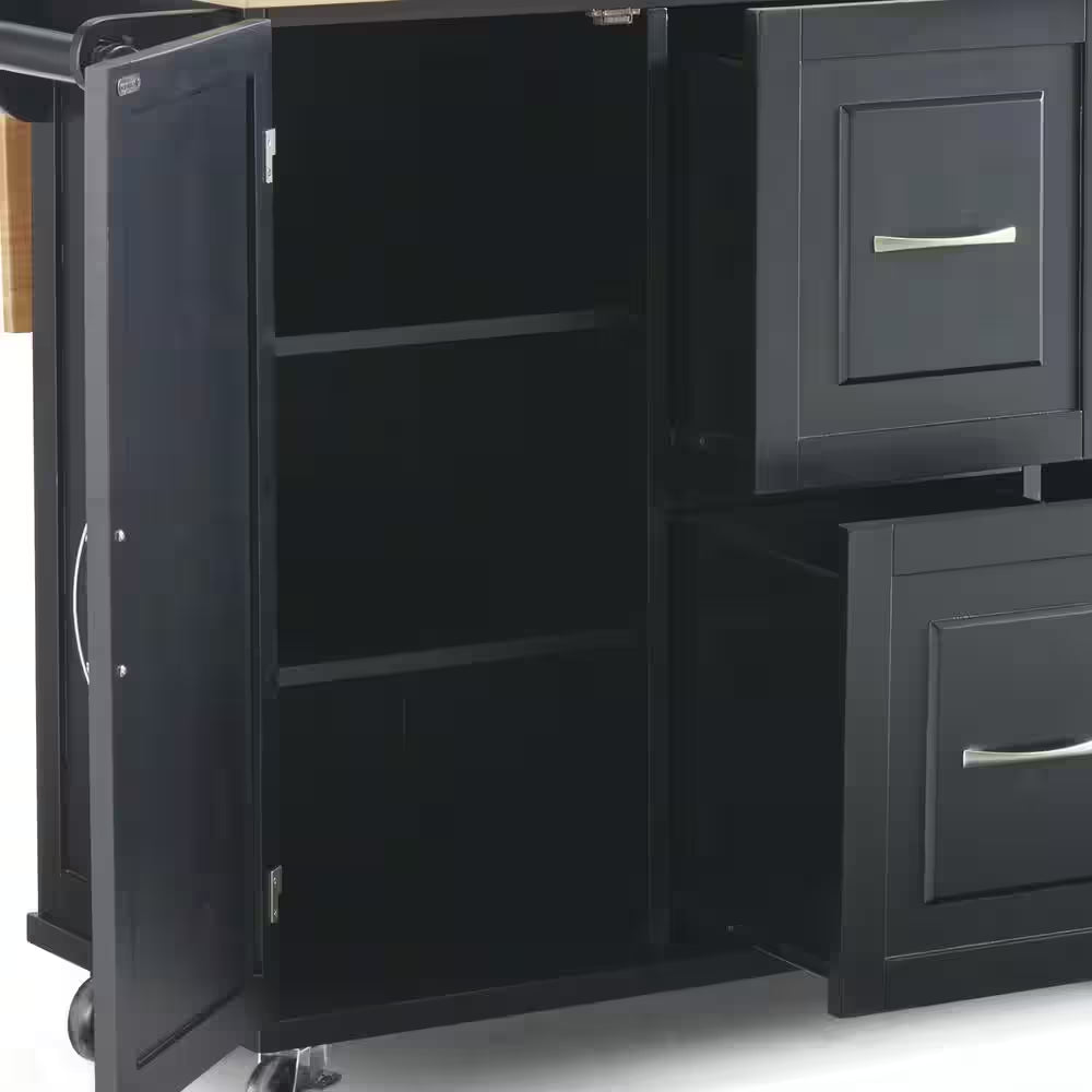 Dolly Madison Black Kitchen Cart with Natural Wood Top