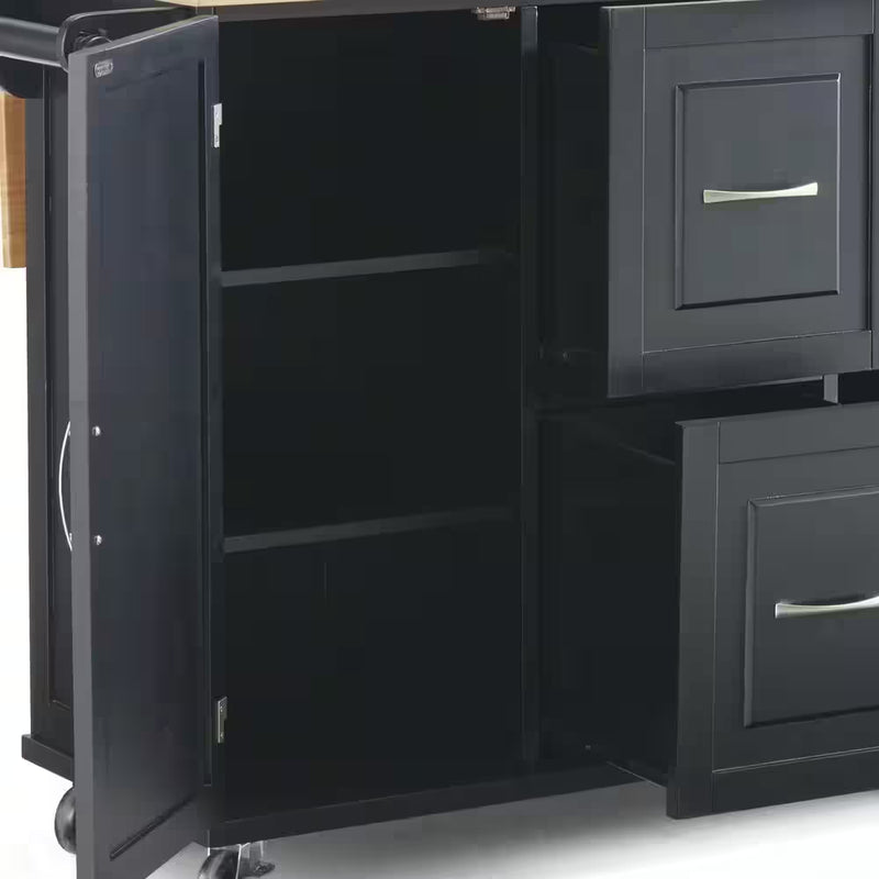 Dolly Madison Black Kitchen Cart with Natural Wood Top