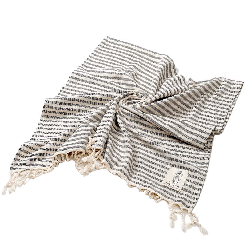 YEUZLICOTTON Hot Sale Luxury Striped Tassel 100% Cotton Sauna Spa Bath Towel for Home 100*180CM Travel Turkish Large Beach Towel - Puck's