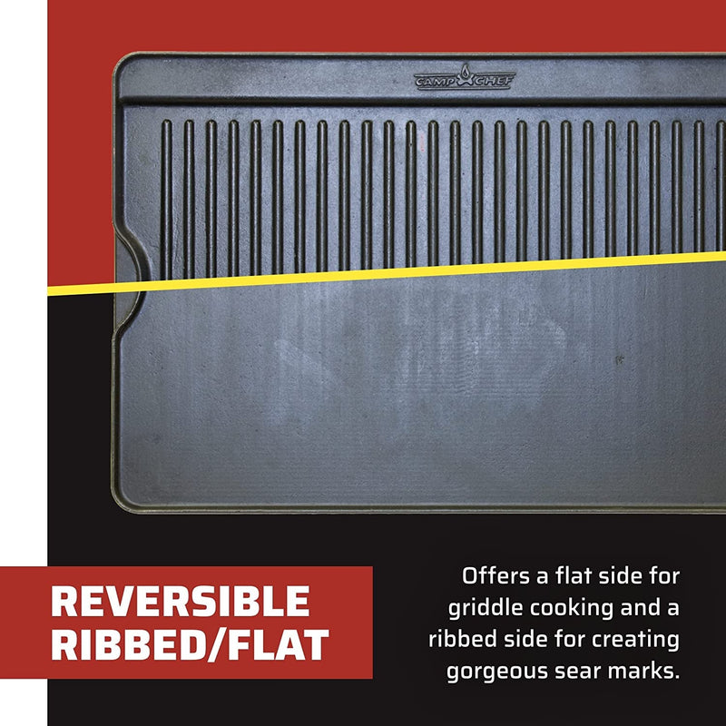 Reversible Griddle - Cast Iron Griddle for Outdoor Cooking & Camping Gear - 14" - Puck's